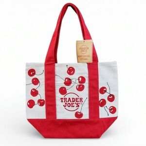 Hand Painted Trader Joe’s Mini Canvas Tote Cherry Bag Reusable Lunch Gift